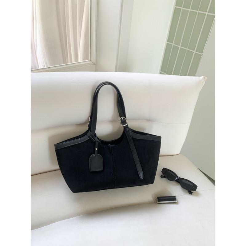 

Осенне-зимняя замшевая сумка, креативный дизайн со вставками, сумка-тоут в виде овощной корзины, большая вместимость, новая повседневная сумка через плечо для женщин чёрный