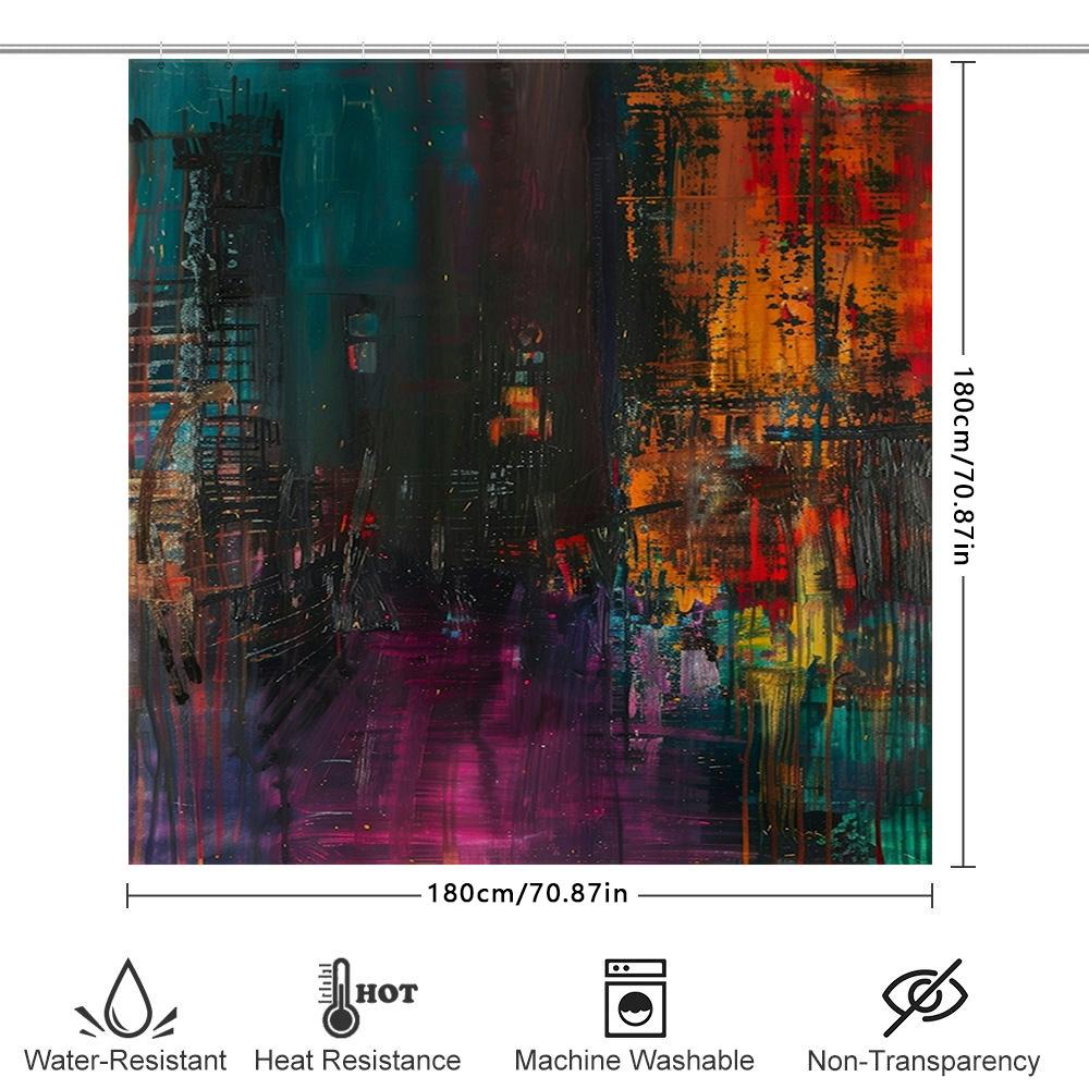 Abstract Bathroom Decor Shower Curtain With Cityscape Art For Bathrooms Home Decor Multicolor