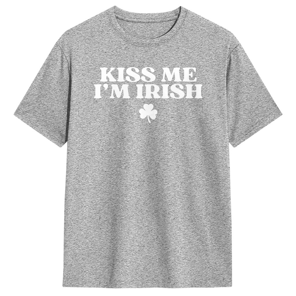 Vintage Kiss Me Im Irish Funny St Patricks Day TShirts Men Round Collar Cotton T Shirts  Short Sleeve Tees Gift Idea Tops