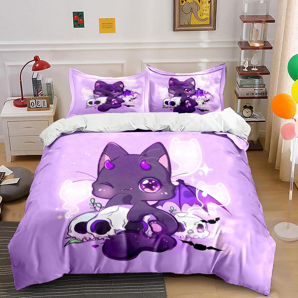 Cute Gothic Cat Decor Set Soft Comfortable Duvet Cover Bedding Set Included 1*Duvet Cover & 2*Pillowcases, Gift