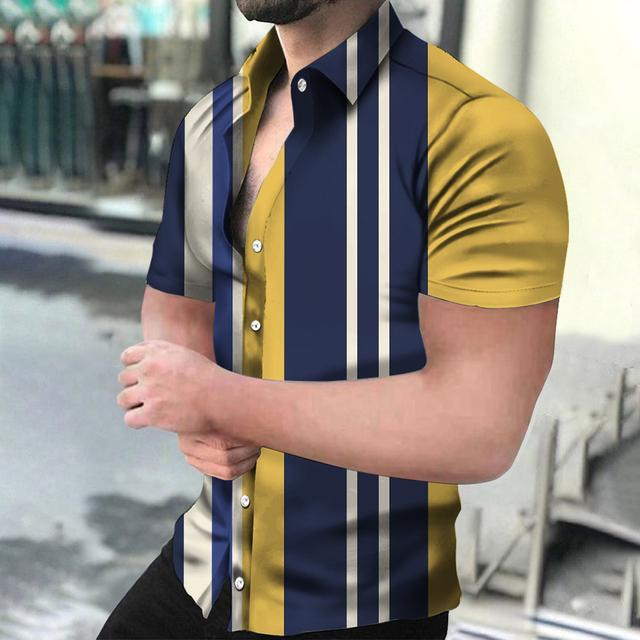 Мужские рубашки Праздничные гавайские пляжные рубашки Полосатые топы с принтом Деловые — фото 29