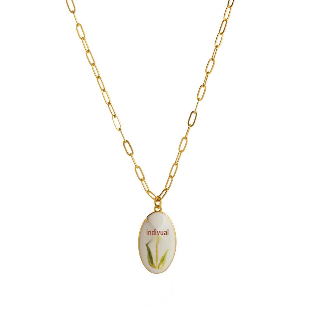 European-American Fresh Plant Series: Lemongrass & Strawberry Bow Pendant Necklace, Clavicle Chain Copper.