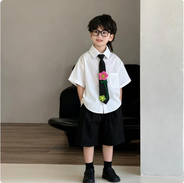Flower Boy Formal Summer Shirt Set: Cool, Fashionable, and Versatile for Kindergarten Performances