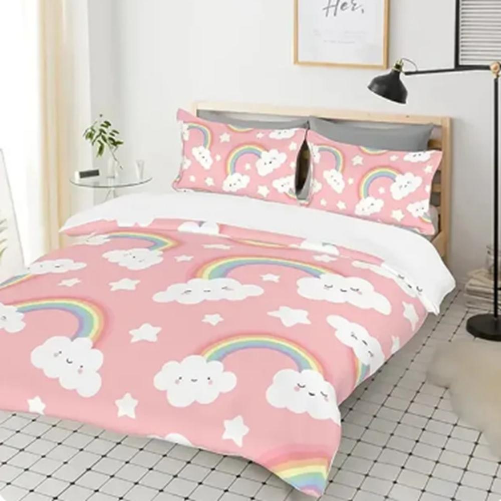 Rainbow Duvet Cover Cartoon Bed Room 3-Piece Set Children Cute Polyester Soft Breathable Comforter Animation Bedding
