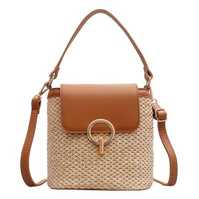 Queen-b 2-cestná taška přes rameno, kabelka, slaměná taška, pletená taška, crossbody taška, kabelka, košík, stylová, elegantní, ležérní, dámská (Hnědý)