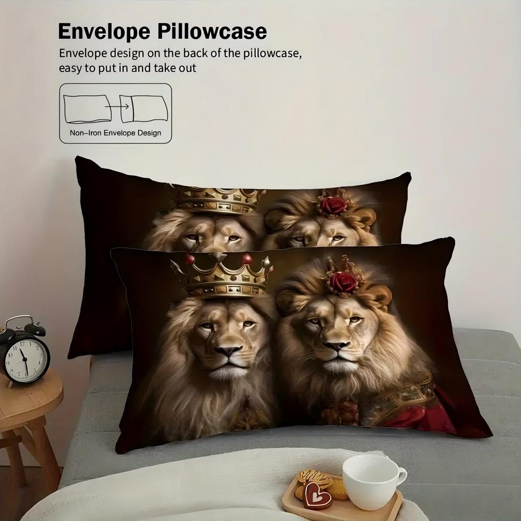 Crown Lions Pattern 3D Printed Duvet Cover Soft Comfortable Bedding Set Wildlife Theme Couple Style Quilt Cover Set Pillowcases