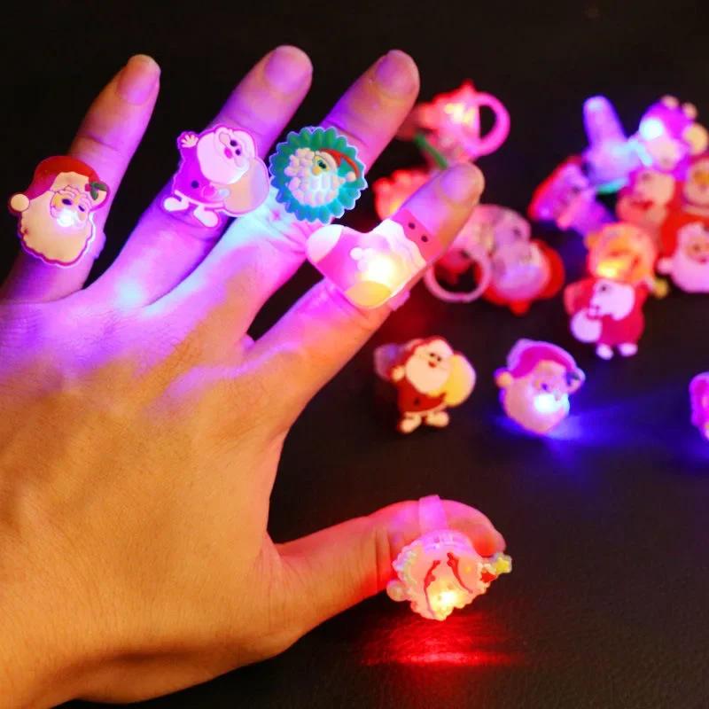 Christmas LED Glow Ring Creative Santa Claus Snowman in the Dark Finger Ring Toy Lights Christmas Party Decoration