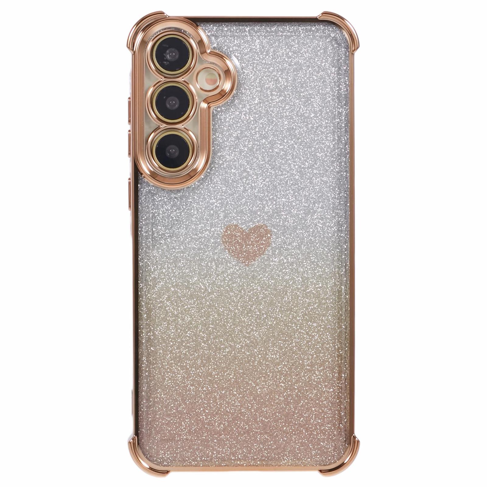 

Для Samsung Galaxy A25 5G (Глобальний) (161,0 X 76,5 X 8,3 мм) Чохол для телефону протиударний з малюнком серця, ТПУ з блискітками Gold