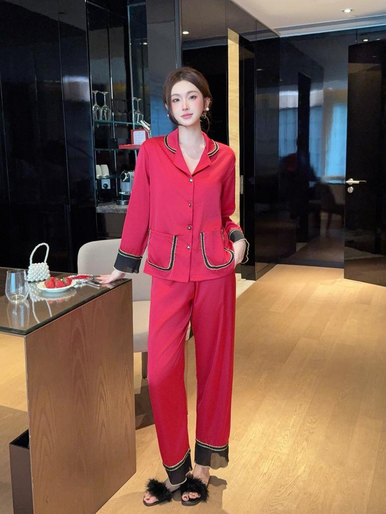 New Xiaoxiangfeng pajamas women's spring and autumn lace high-end long-sleeved trousers loungewear set