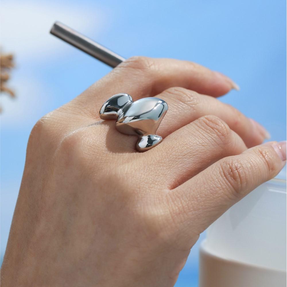 Unique Two-tone Rings In Stainless Steel With 18k Gold Plated Waterproof Fadeless Non Tarnish Adjustable Chunky Ring For Women