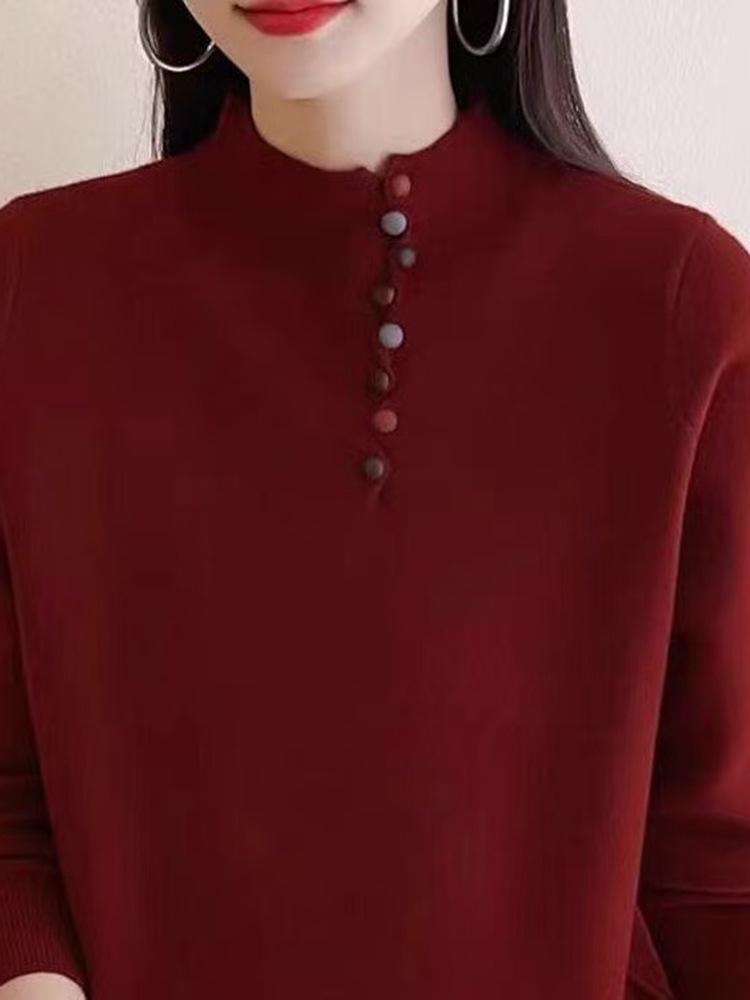 Plus Size Women's Sweater: Half High Neck, Ideal for Spring, Autumn, Winter – Versatile Knitted Layer for Belly Coverage