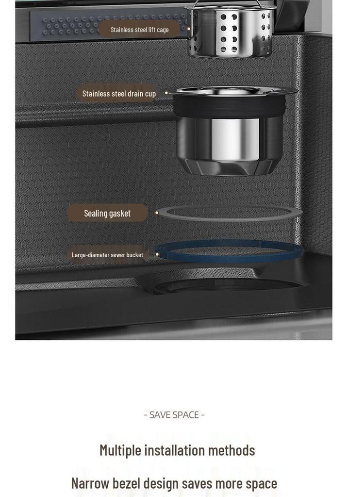 Lavello da Cucina a Vasca Singola Grande da 6MM con Display Digitale, Doccetta Integrata e Design Embossato a Nido d'Ape Nano in Acciaio Inossidabile 304