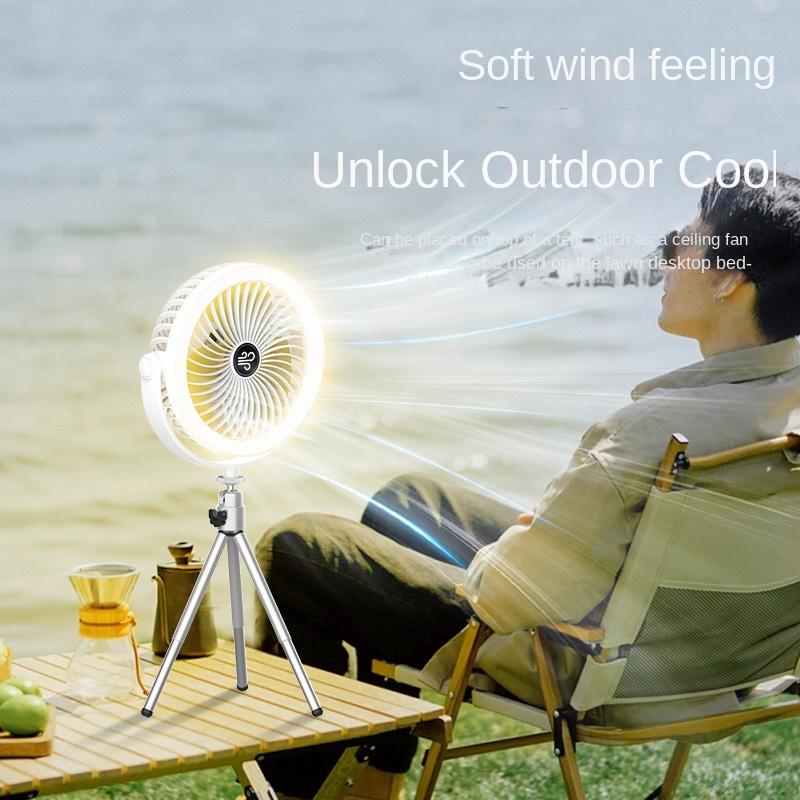 Outdoor Camping Fan Rechargeable Desktop Portable Circulator Wireless Ceiling Electric Fan Light Mini Standing LED Fan Lamp