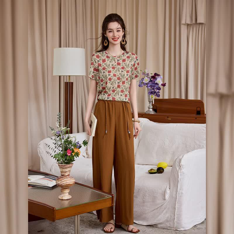 Retro Rose Print Knit T-Shirt