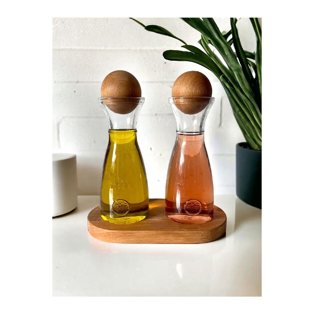 Carafe Jug With Wooden Stand And Top Lid Olive Oil Oil Bottle Oil Pot 2 Pieces 250ml
