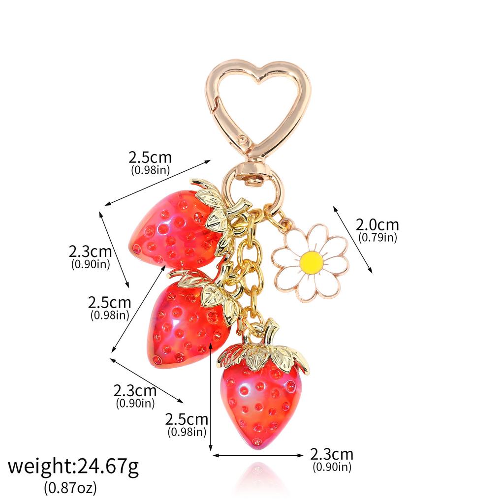 Cute Strawberry White Daisy Keychain Y2k Fruit Kawaii Heart Flower Keyring Backpack Pendant Men Women Jewelry Gifts