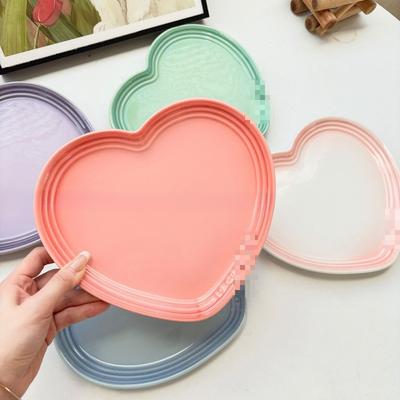 French Rainbow Plate Ceramics Household Heart-shaped Love Special-shaped Shallow Flat Fruit Western Food VegetableTrays