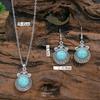 GemChic Women's New Vintage Ethnic Turquoise Geometric Carve Flower Pendant Necklace Earrings Two Piece Set Fashion Birthday Christmas Jewelry Gift