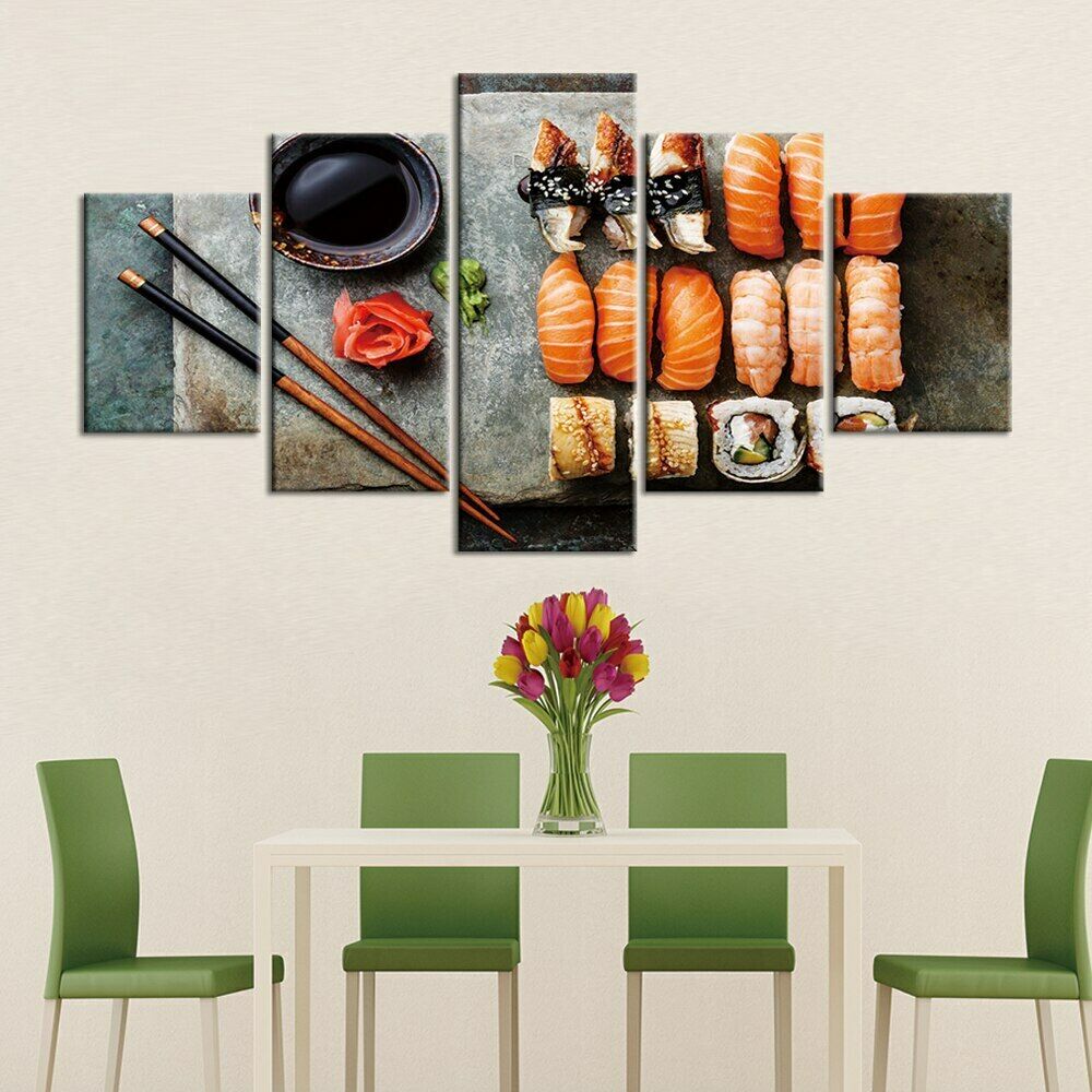 5 szt. Sushi Japońskie Jedzenie Rybne Dekoracja Obraz na Płótnie Sztuka Ścienna Plakat Druk HD Dekoracja Domu 5 Paneli Nowoczesne 5 Części Obrazy