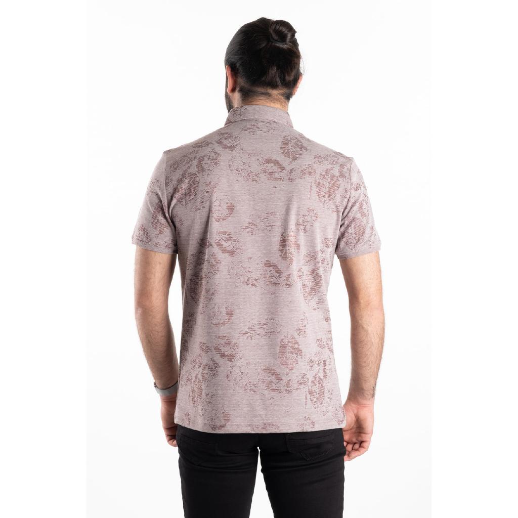 Tricou pentru bărbați, bej, abstract jacquard, cu gât polo