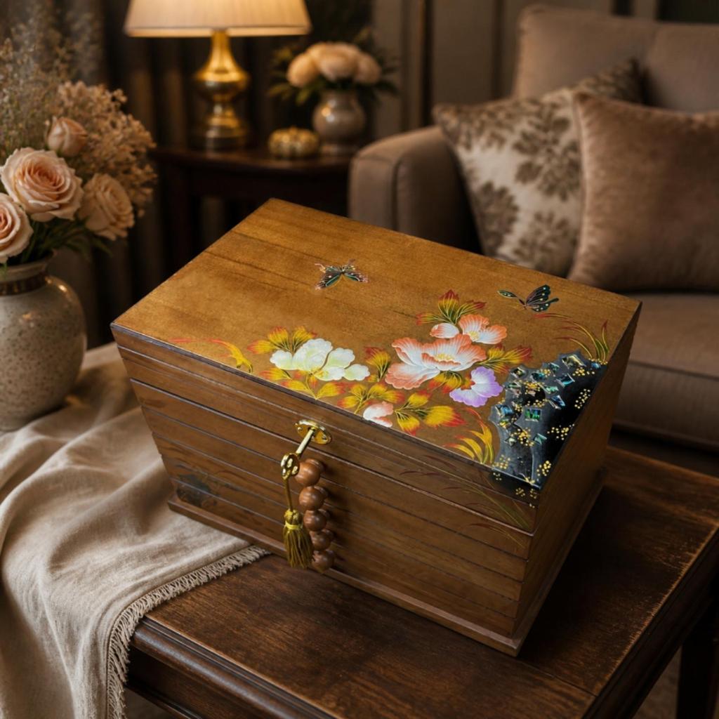 Wooden Jewelry Box with Drawers Vintage for Dresser, Bedside Table