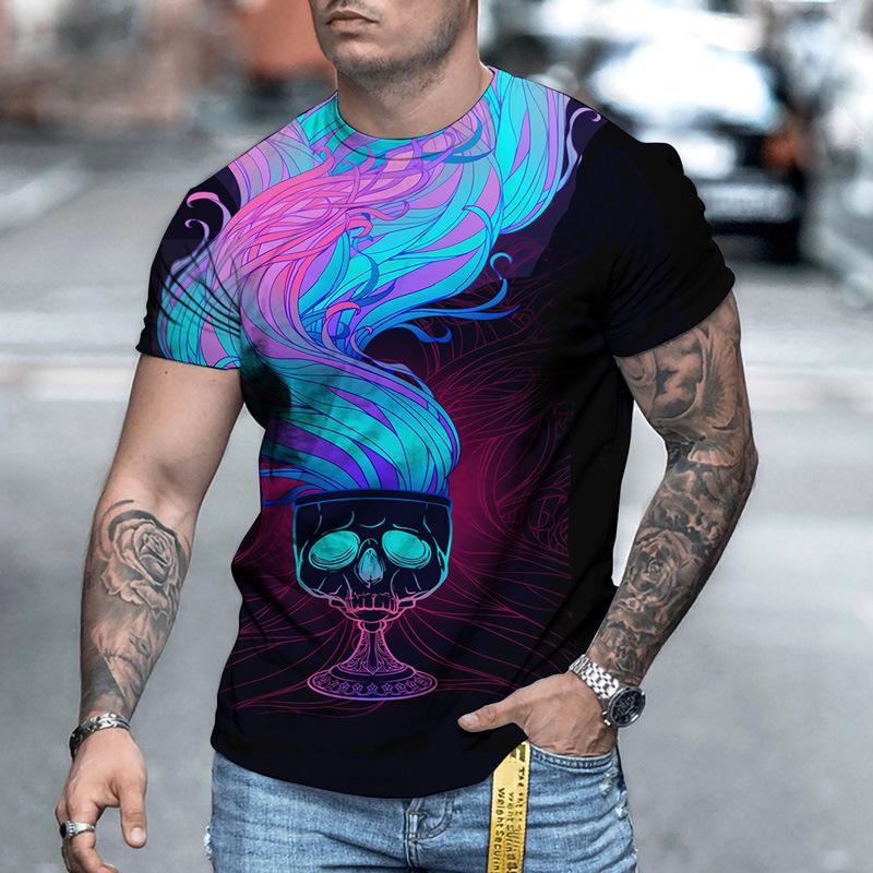Men's 3D Printed T-Shirt Skull Pattern Print Short Sleeve O-Neck Pullover Casual Top