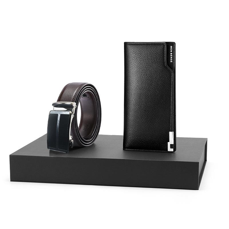 

Коричневый кошелек, ремень, набор, мужской подарочный набор из коровьей кожи, деловой ремень 120CM~125CM