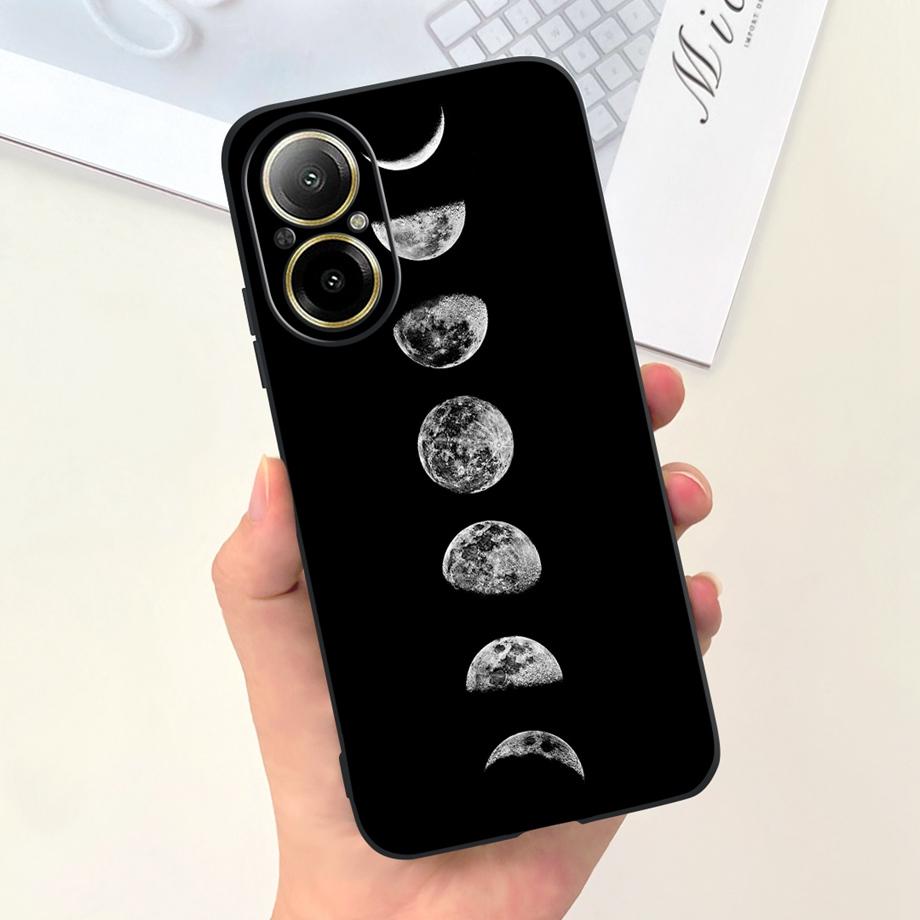 Hülle Für Oppo Realme C67 4G RMX389 Handyhüllen Schwarze Katze Mondnacht Weiches Silikon Stoßfeste Rückabdeckung Für RealmeC67 4G Funda