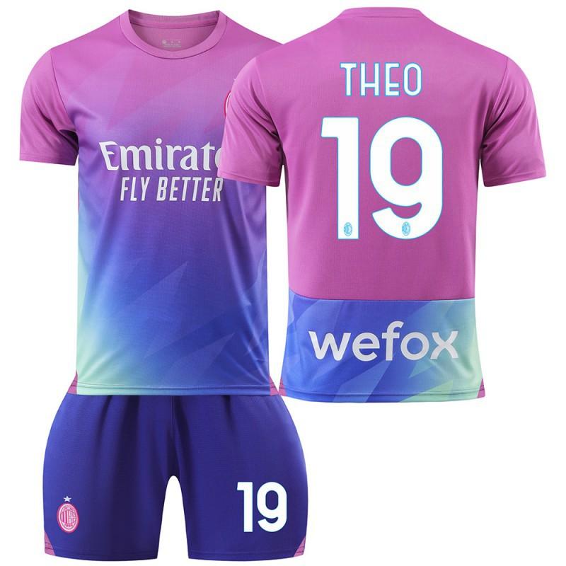 AC Milan 2 Set Maglia da Trasferta N.. 9 Giroud No. 10 Leone No. 11 Pulisic No. 19 Uniformi da Calcio Olimpiche Edizione per Fan