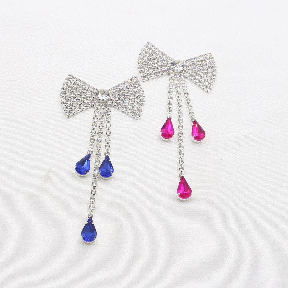 LKERAN New 2 Pieces of 37 * 80MM Welded Flat Bottom Bow, Rhinestone Tassel Clothing Bag Decoration DIY Accessories