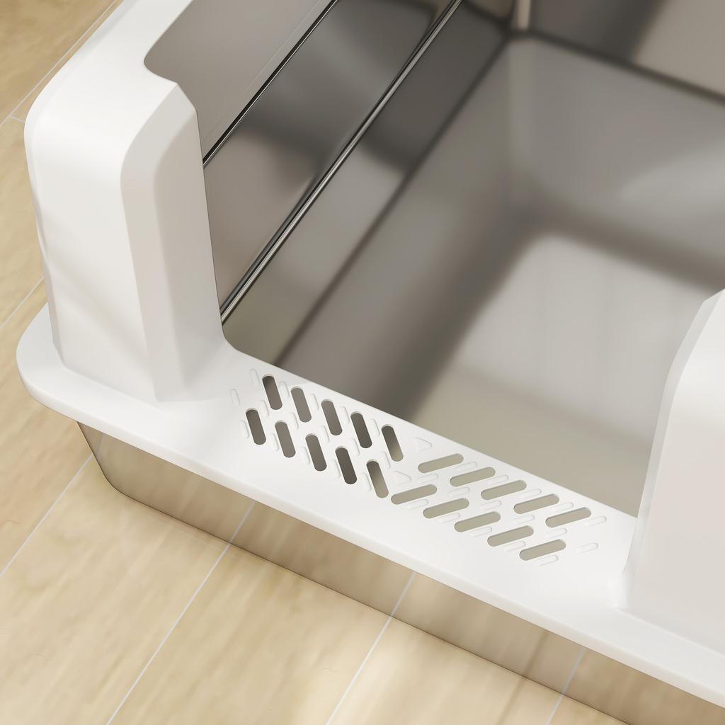 Cat Litter Box Waterproof with Raised Walls, Tray and Scoop, in ABS, 71x50.8x35.5 cm, White