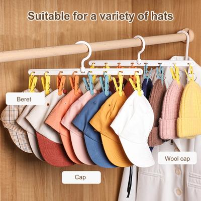 Hat Hanger 360 Rotation 8 Clips Strong Clamping Force Good Bearing Capacity Sawtooth Jaw Space-Saving Hat Organizer Balcony Supply