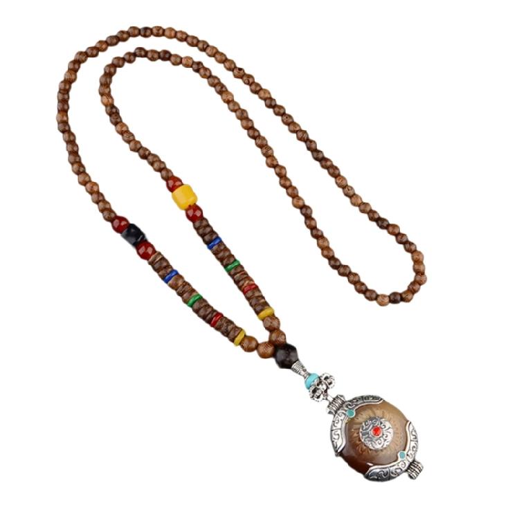 

Stylish Long Bodhi Pendant Necklace Neck Adornment With Natural Wood Beads For Everyday Use Or Special Occasions