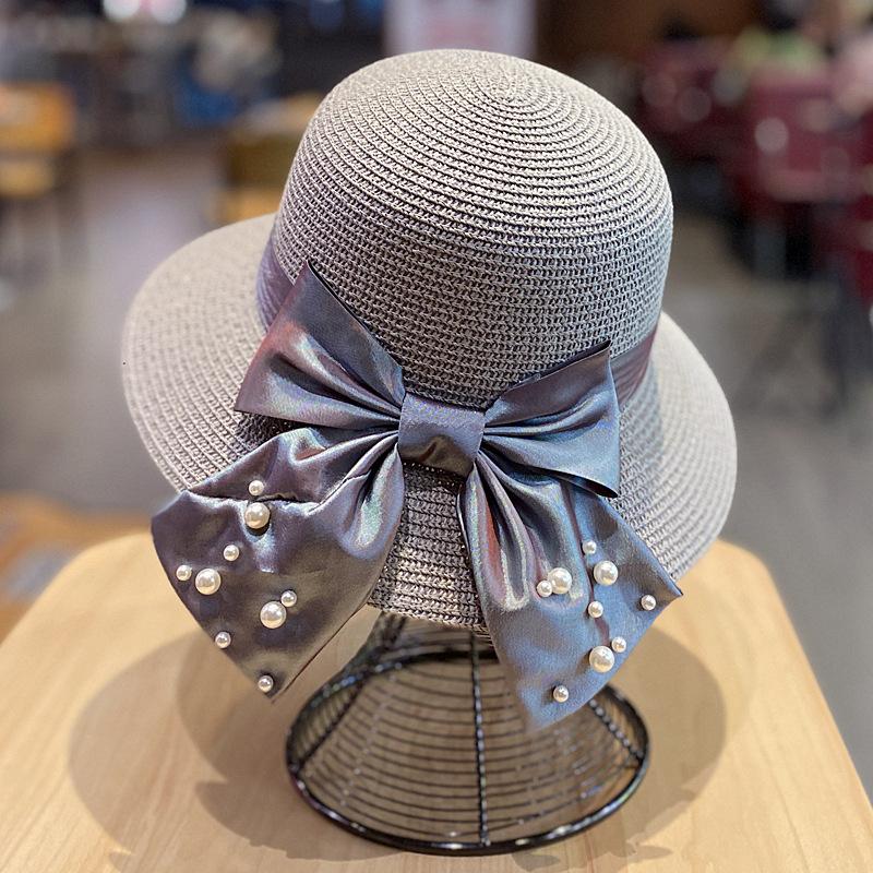 Summer sun protection hat, fashionable and versatile, pearl bow, wide-brimmed straw hat for women, travel bucket hat, sun hat, fisherman hat