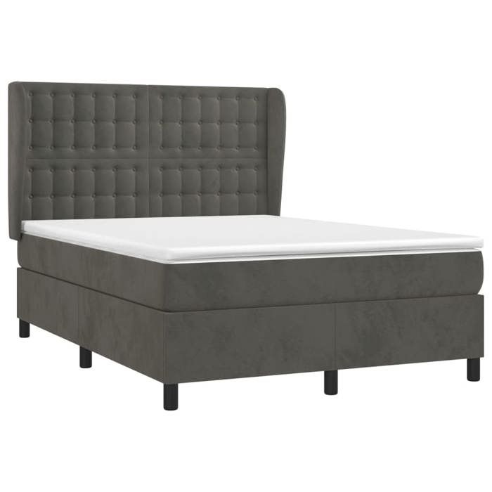 VidaXL Lit à sommier tapissier et matelas Gris foncé 140x200cm Velours - Modèle 3129454