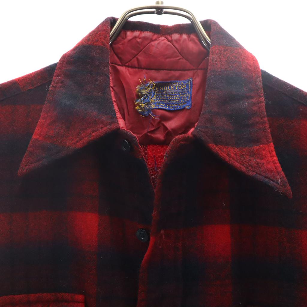 PENDLETON 70s Made In USA Wool Vintage Check Pattern Long Sleeve Shirt 16 Men's Used