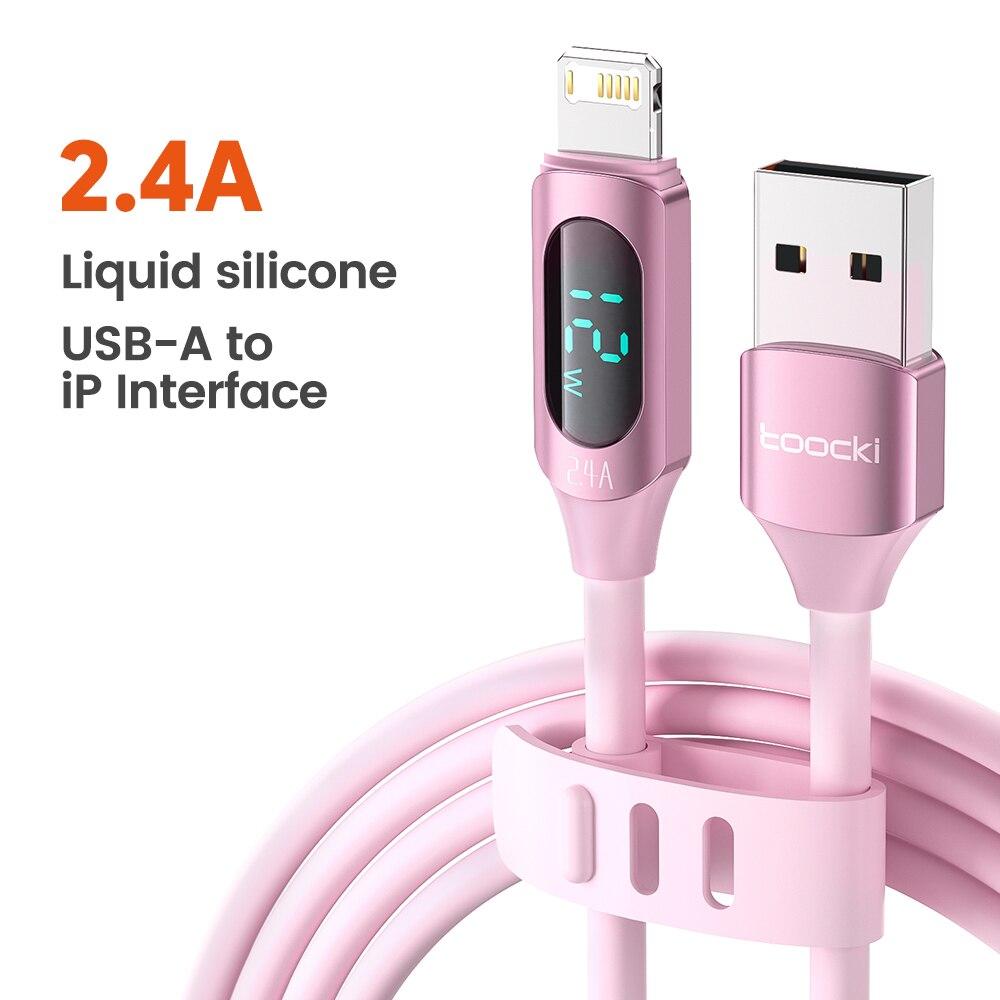 Toocki Display USB Cable For iPhone Charger 14 13 12 11 Pro Max X XS XR Fast Charging Liquid Silicon Charger Lighting Cable Wire