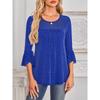 Popular Summer Three-quarter Sleeve Shirt Pleated Bell Sleeves Round Neck Mesh Top