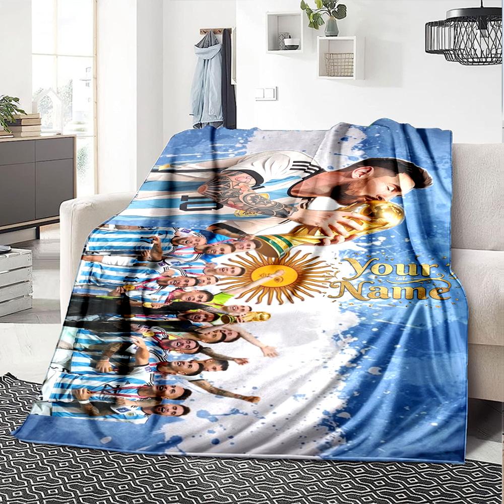 Football Messi Customize Text Blanket Cozy Customizable Blanket Soft Warm Cozy Throw For Bed Seaside Living Room Office Chair Four Seasons Multipurpos
