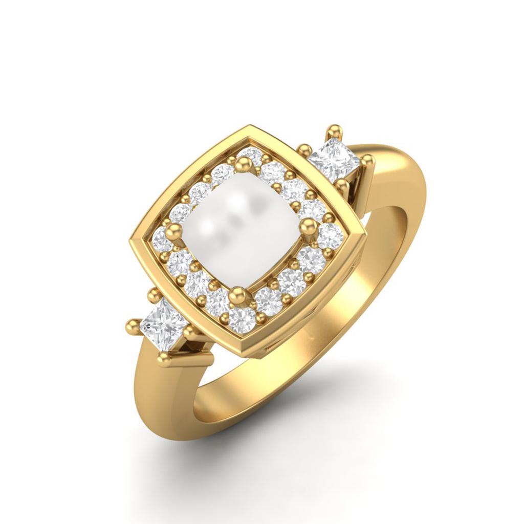 5 MM Cushion Natural Pearl 925 Sterling Silver Gold Vemreil Side Stone Women Wedding Bridal Ring