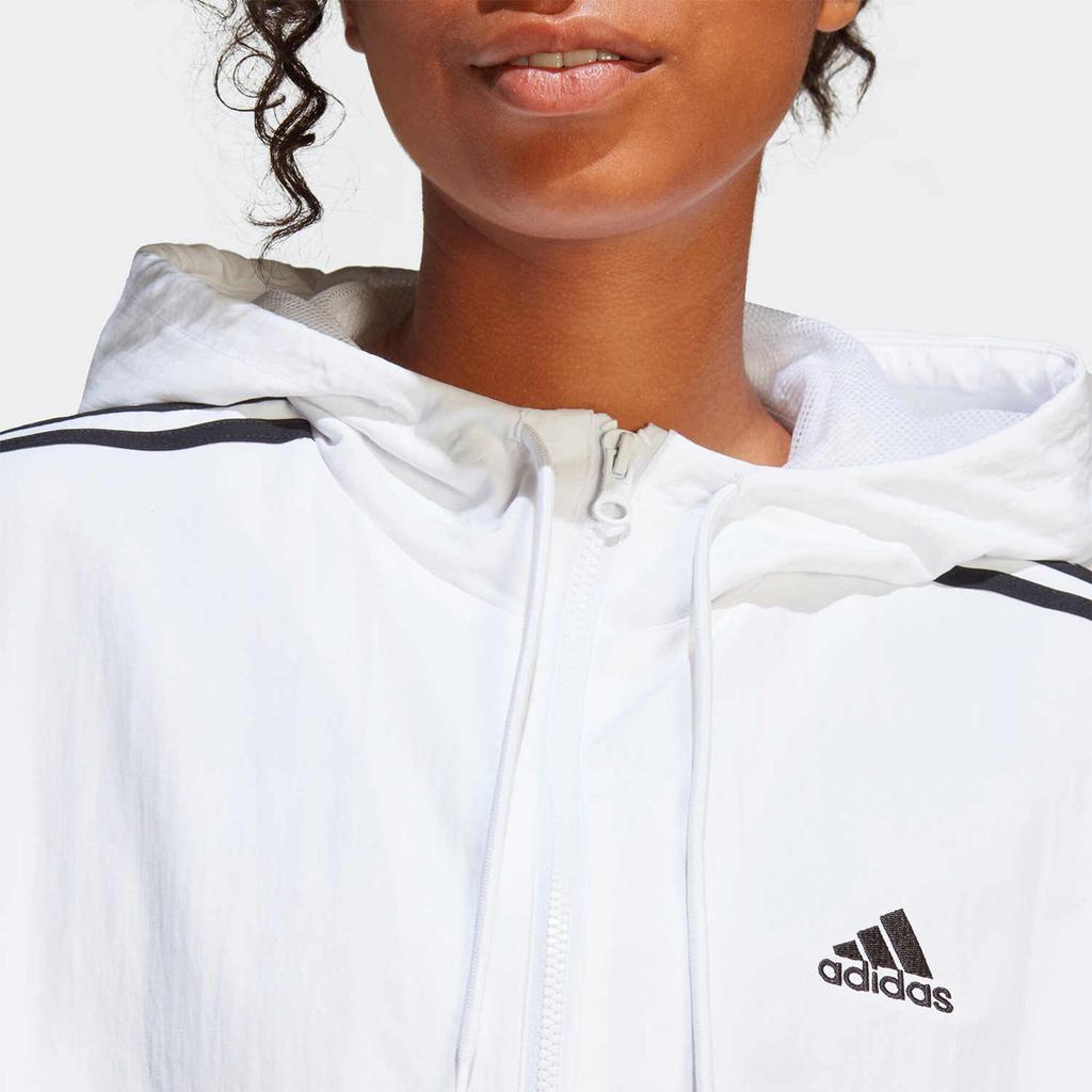 Adidas Three-Stripe Woven Windbreaker Jacket With Embroidered Logo Women Outerwear White IC0560