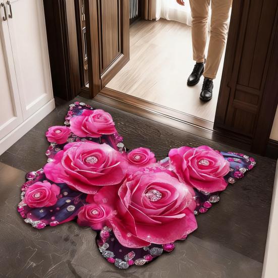 Bodenmatte Schmetterlingsform 3D Blumenmuster Rutschfeste punktgeprägte Rückseite Fußmatte Wasserabsorbierend Schnelltrocknend Badezimmer Eingangsmatte