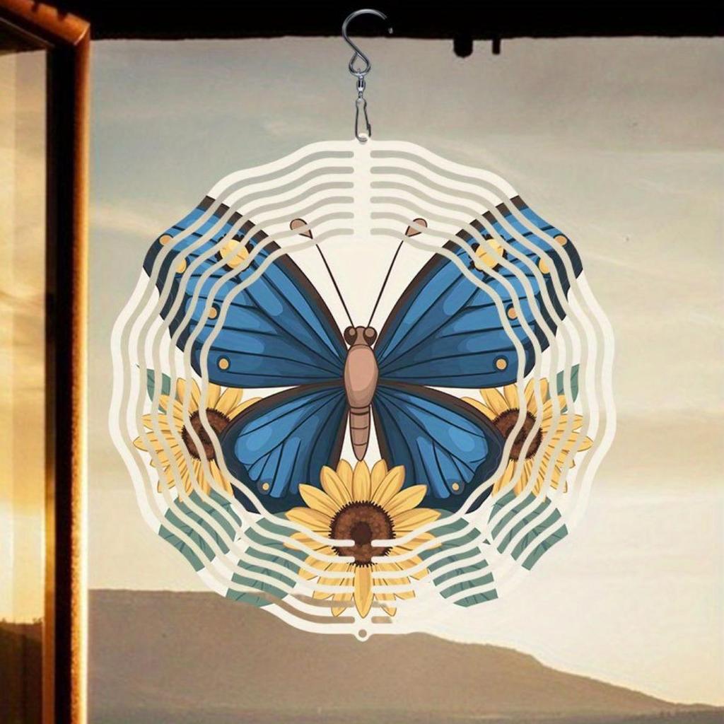 Metall Drehendes Windspiel Sonnenblume Schmetterling Gartendeko Spirale Hängende Kunsthandwerk Windmühle Zwei Wege Drehbar Outdoor Hängende Dekoration