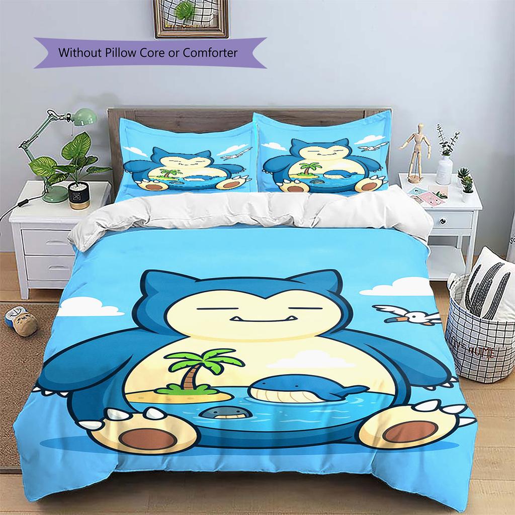 3Pcs Snorlax Bedding Set Kawaii Pokemon Printed Duvet Cover Soft Comfortable Bedroom Decoration