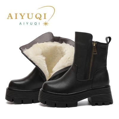 Fashion AIYUQI Women Boots Platform Large Size Thick Sole Fashion Women Winter Boots Thick Wool Warm Genuine Leather Women Ankle Boots