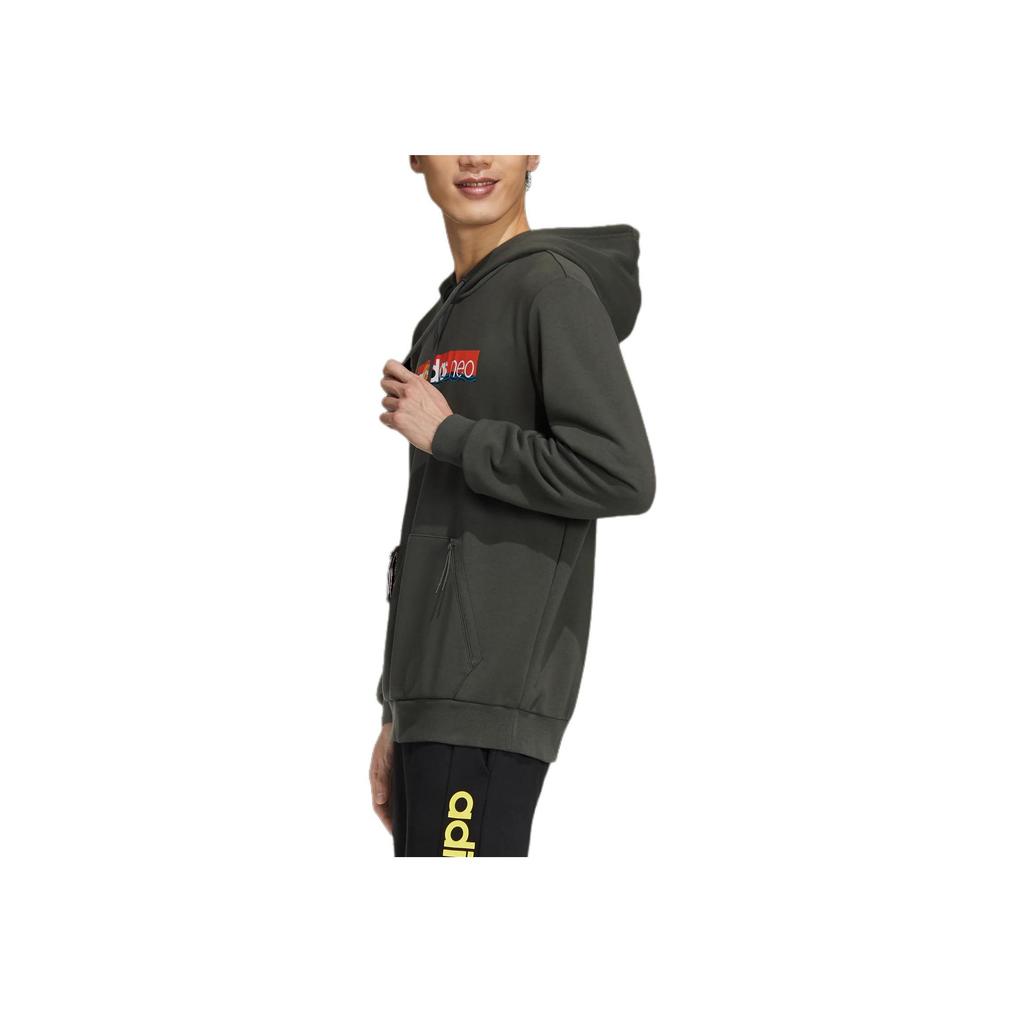 Adidas Neo Colorful Print Logo Casual Pullover Hoodie Men Deep-Earth-Brown GM2329