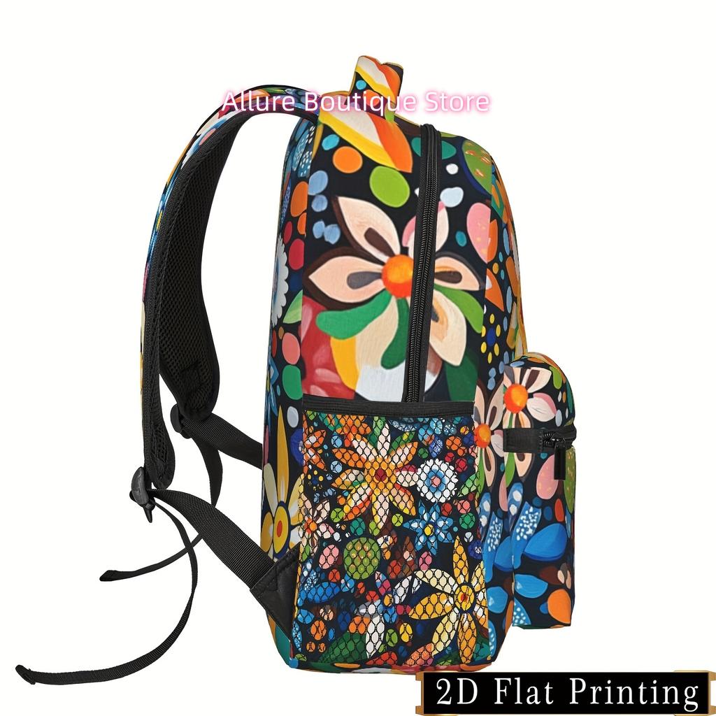 Stylish Chinese Plum Blossom Print Knapsack with Adjustable Back Straps, Roomy, Multiple Compartments, Plus Closure C