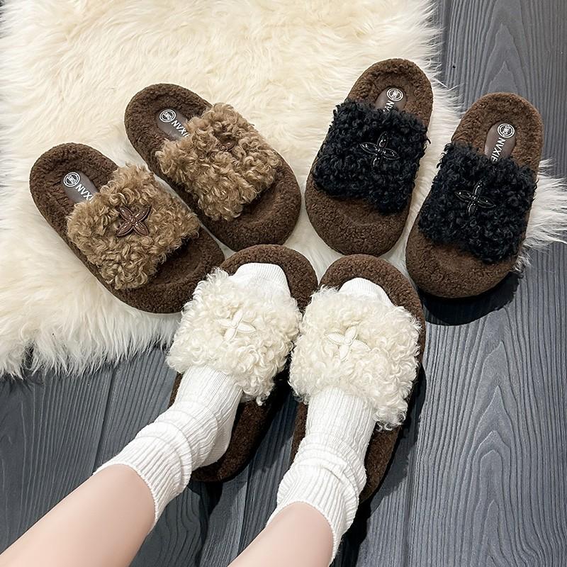 Módní Thi Bot Bavlněné Pantofle Dámské Domácí Módní Univerzální Podzim Zima Venkovní Nošení Kožešinové Pantofle Podpatek Dámské Pantofle