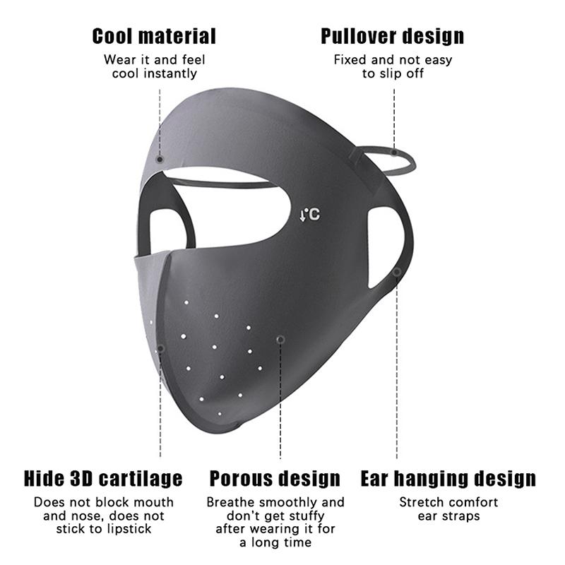 Sunscreen Mask Traceless Women Facekini Ice Silk Anti-Ultraviolet Summer Breathable Thin Cover Whole Face Uv Protection Mask
