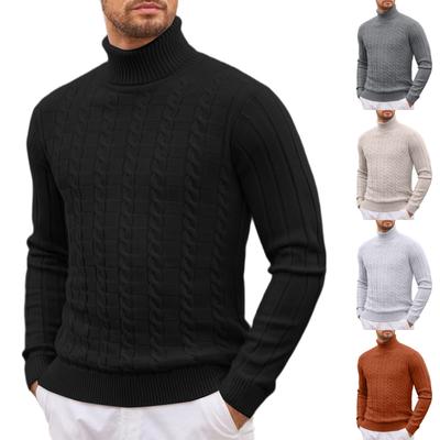 Herrenpullover  Strickpullover  Einfarbig  Stehkragen  Streifen  Zopfmuster  Freizeit